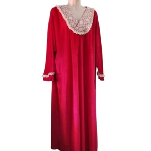 Monte Carlo Raspberry Red Velvet Lace Trim Kaftan House Dress Vintage One Size - Picture 1 of 17