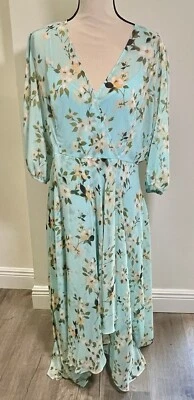 Calvin Klein Floral Chiffon Blue Maxi Dress Lined w 3/4 Ballon Slvs  SZ 12 New - Image 1 of 4