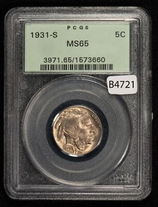 1931-S 5c Indian Head Buffalo Nickel - Old Green Holder - OGH PCGS MS 65 - B4721 - Picture 1 of 4