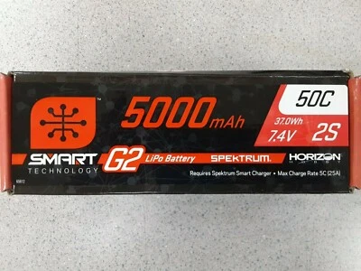 Spektrum 7.4V 5000mAh 2S 50C Smart LiPo G2 Hard Case for IC5 SPMX52S50H5 New!! - Image 1 of 4