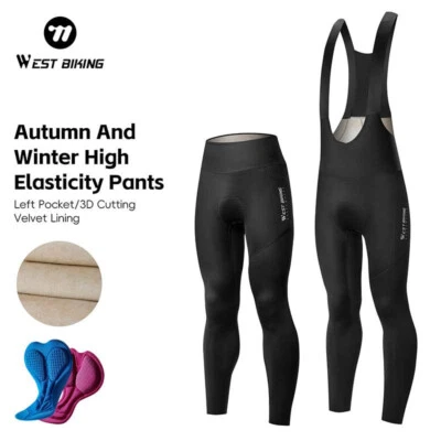 WEST BIKING Cycling Bib Tights Padded Fleece Long Legging Winter Bike Trousers - Image 1 of 4