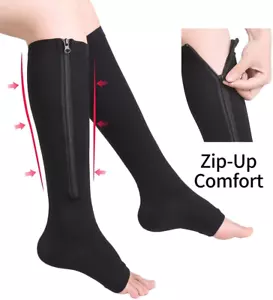 men's Compression Zip Up Sock Open-Toe Zipper Leg Support Knee Stocking Unisex - Picture 1 of 16