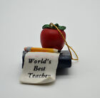 Worlds Best Teacher Christmas Holiday Ornament Apple Book And Banner B 4