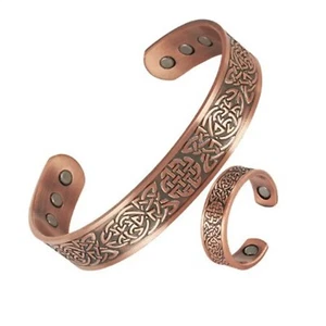Juego de brazalete y anillo magnético de cobre macizo anillo de brazalete para hombres artritis alivio del dolor - Imagen 1 de 4