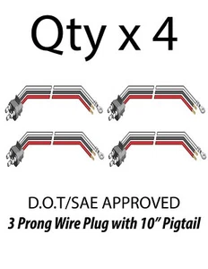 3 Prong Pigtail Wire Plug for Truck Trailer Stop Turn Tail Lights - Qty 4 - Picture 1 of 2