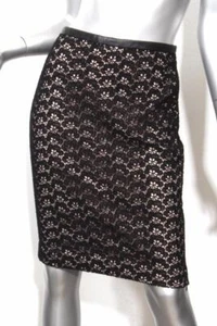 DIANE VON FURSTENBERG Mujer Negro Encaje Cuero Borde Recto Falda Lápiz 4 - Imagen 1 de 4