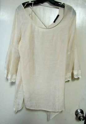 S20 HONEY PUNCH WOMENS IVORY TOP SHIRT BLOUSE BELLS SLEEVES LACE SZ L - Image 1 of 4