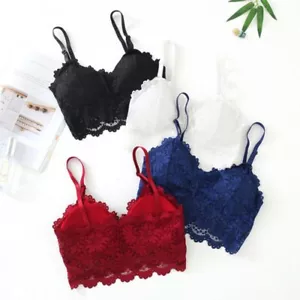 Womens Sling Lace Floral Bralette Padded Bra Crop Top Cami Vest Tank Underwear ` - Picture 1 of 17
