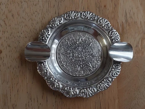 Vintage Ashtray Aztec Mayan Calendar Sterling Silver 925 Mexico Ornate 2 Stand Cover