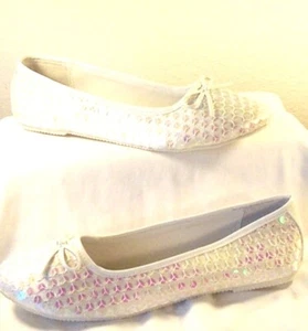 White Satin Sequined Ballerina Shoes - Picture 1 of 1