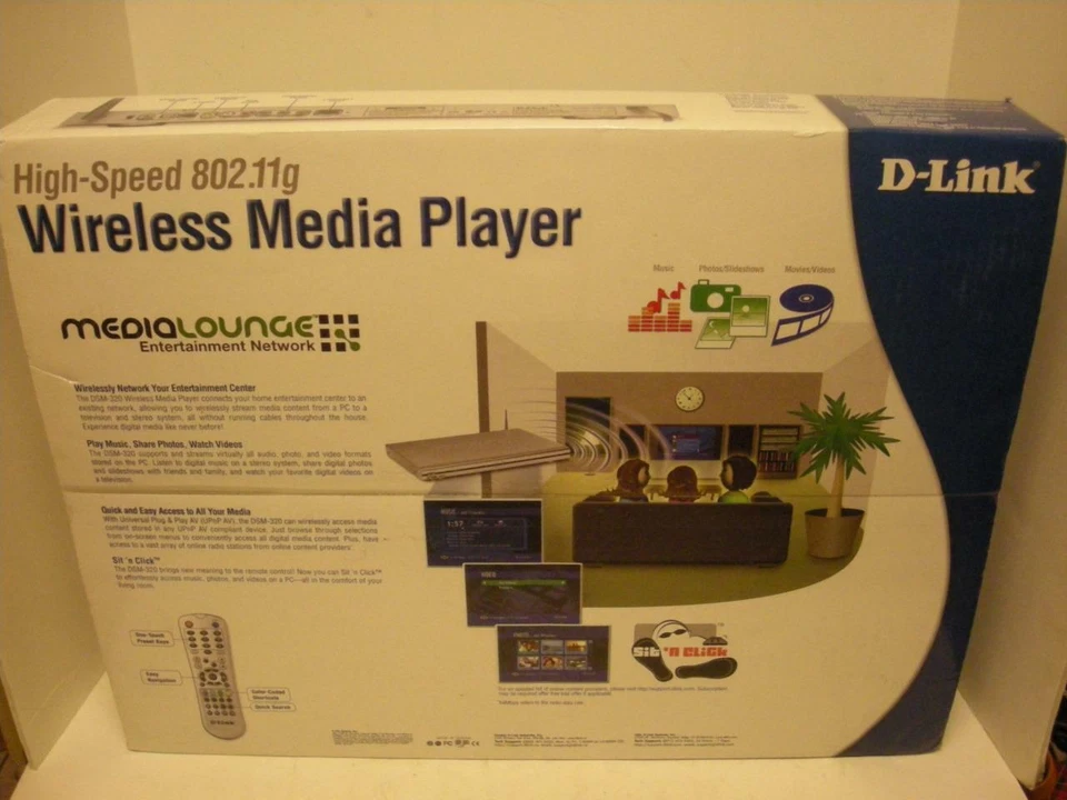 NEW D-LINK DSM-320 MediaLounge Wireless Media Player Audio/Photo/Video 802.11 - Image 1 of 1