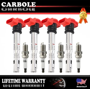 For 2006-2014 VW GTI 2.0L IRIDIUM Spark Plug and Ignition Coils Pack Set of 4 - Picture 1 of 14