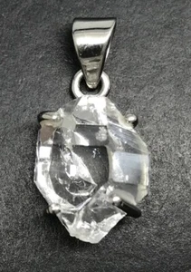 Herkimer diamond pendant solid Sterling silver claw set, adjustable chain, new - Picture 1 of 10