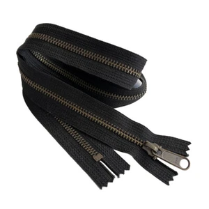 YKK#5 4"- 36" Antique Brass with Long Pull Metal Zipper Closed-End Color Black - Picture 1 of 5