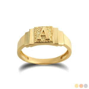 Gold Textured Initial Letter A-Z Ring (Available in Yellow/Rose/White Gold) - Picture 1 of 12
