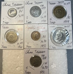 1950 - 1988 Taiwan, China 1, 2 & 5 Jiao & 1/2, 1, 5 & 10 Yuan AU -BU 13 Coin Lot - Picture 1 of 16