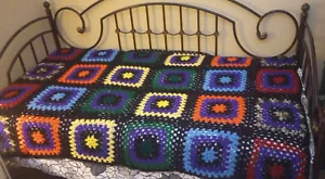 Granny Rectangular Crocheted Blanket Handmade Afghan Vtg Multicolor Boho Throw - Picture 1 of 3