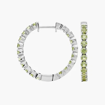 3.24 Carats Natural Green Peridot Huggie Hoop Earrings With 925 Sterling Silver - Image 1 of 4