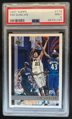 1997-98 Topps Tim Duncan Rookie RC #115 Spurs PSA 9 - Image 1 of 2
