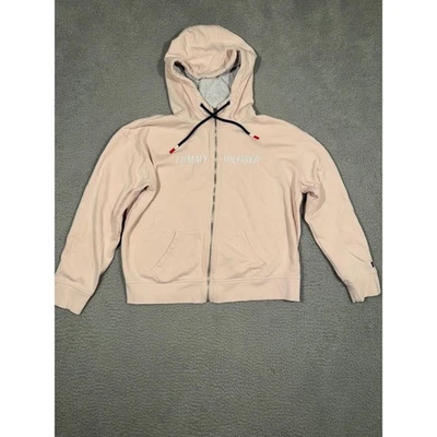 Tommy Hilfiger Hoodie Womens Size L Light Pink Full Zip Drawstring Sporty Chic - Изображение 1 из 4
