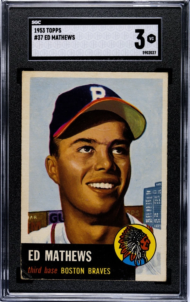 1953 Topps #37 Eddie Mathews SGC 3 MUITO BOM ESTADO ~ Boston Milwaukee Atlant Braves HOF ~ Novo - Imagem 1 de 2