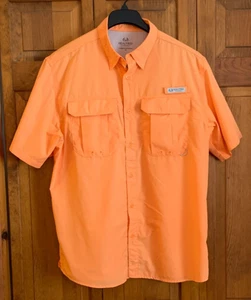Men's Realtree Fishing Short Sleeve Button Front Orange Shirt Tag Size L - Picture 1 of 5