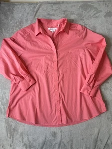Foxcroft Women’s Wrinkle Free Button Down Shirt Coral Pink 22W Plus Size - Picture 1 of 9
