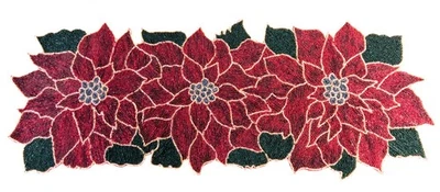 Beaded Poinsettia Table Runner 36 x 13" Christmas - Image 1 of 4