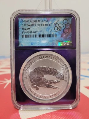 2014 P Australia $1 Saltwater Crocodile NGC MS 69 Coin 1 Oz Silver Coin - Image 1 of 4