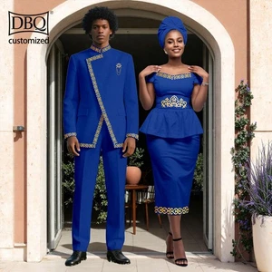 Conjunto de ropa de boda para pareja africana lisa para hombres chaqueta pantalones para mujeres camisa falda - Imagen 1 de 18