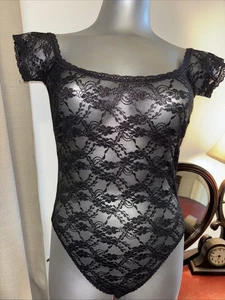 Victoria’s Secret Lace Bodysuit Small Black Off Shoulder Sheer NWT Sheer Stretch - Picture 1 of 9