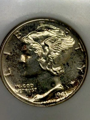 1941 Proof Mercury Dime PF65 NGC CAC, Old Fatty Holder  - Image 1 of 4