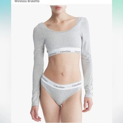 Calvin Klein Modern Cotton Long Sleeve Unlined Wireless Bralette Gray SIze XS - Image 1 of 4