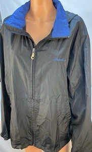 Eddie Bauer Mens Windbreaker Jacket Vented  With Hood Black Size L Sports Events - Picture 1 of 6