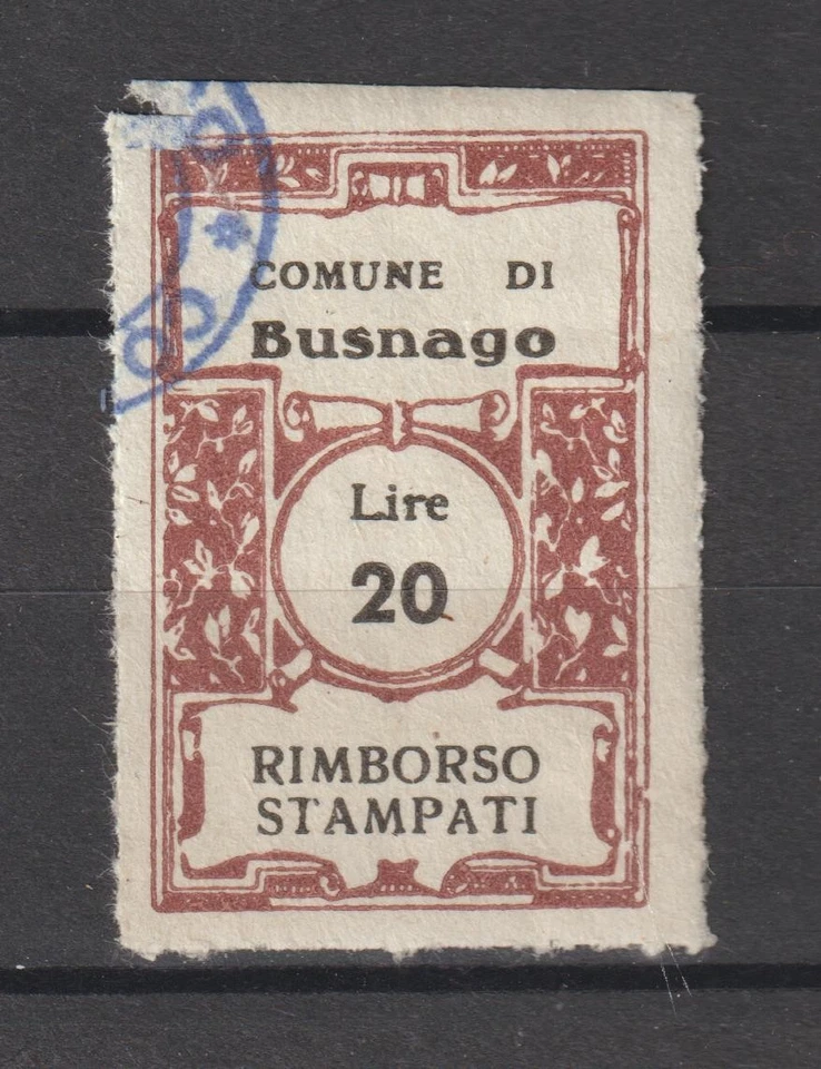 Italy Cinderellas Revenue Stamp Fiscal Diritto Comune di Busnago Lire 20 - Image 1 of 1