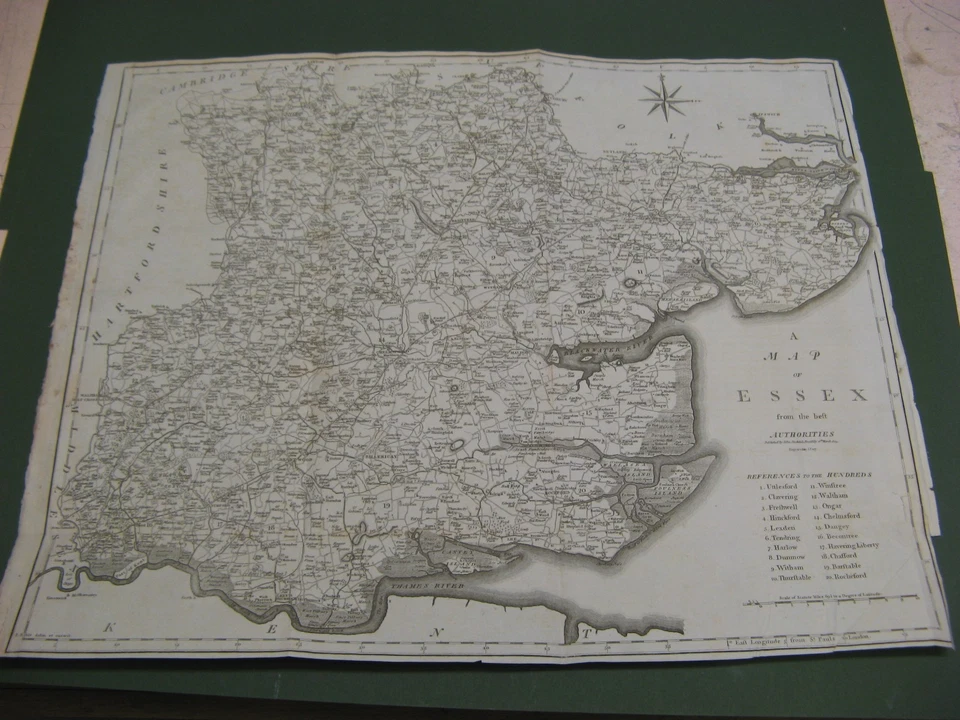 MAPA ESSEX GRANDE ANTIGUO 100 % ORIGINAL DE JOHN CARY CANVEY SOUTHEND CLACTON Foto 1 de 1