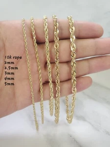 10K Real Gold Hollow Diamond Cut Rope Sparkling Bracelet and Anklet 3mm - Picture 1 of 2