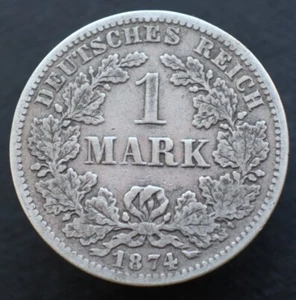 1 Mark 1874 F (Stuttgart) - Alemania Imperio KM #7 moneda de plata - #R289 - Imagen 1 de 3