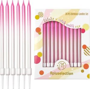 24-Count Gradient Pink Birthday Candles, Long Thin Cake Candles for Wedding, Cel - Picture 1 of 9