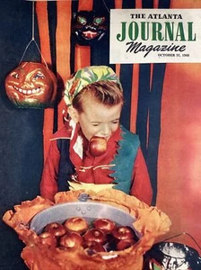 Halloween Print Ad 1948 Original Rare Atlanta GA AJC Ronnie Willingham Apple Bob - Picture 1 of 18