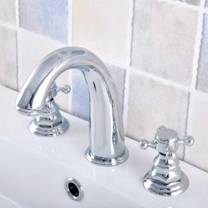 Poliertes Chrom weit verbreitet 3 Löcher Badezimmer Waschbecken Wasserhahn Mixer Wasserhahn mnf533 - Bild 1 von 7