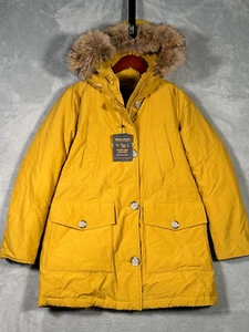 Woolrich Jacket Womens Small Yellow Arctic Down Parka Coyote Fur - Picture 1 of 10