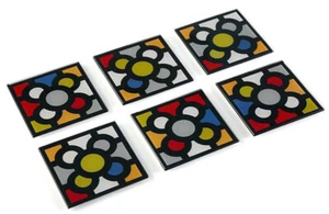 Set 6 sotto bicchieri in vetro da tavola quadrati decorazione geometrica 10x10cm - Foto 1 di 3