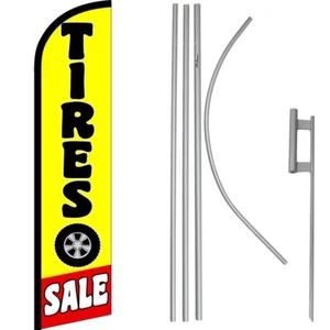 Tires Sale Yellow / Black / Red Windless Banner Flag & 16' Flagpole Kit / Ground - Picture 1 of 1