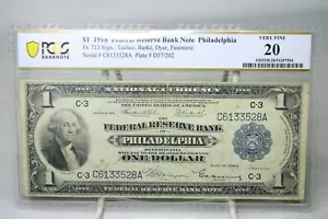 1918 $1 Federal Reserve Bank Note Philadelphia Fr.715 PCGS VF20 No Comment #3528 - Picture 1 of 2