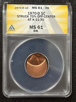 1970 D Lincoln Cent 70% Off Center at K-11.30 Mint Error-ANACS MS61 RB - Image 1 of 4