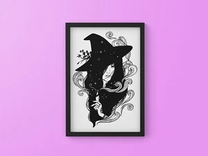 Schöne junge Hexe mit Kerze A4 Poster Druck Deko Geschenk Wandbild - Bild 1 von 1