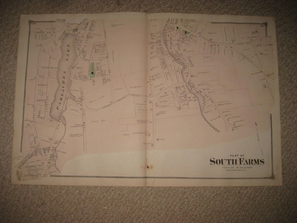 ANTIQUE 1874 SOUTH FARMS MIDDLETOWN MIDDLESEX COUNTY CONNECTICUT HANDCOLORED MAP - Image 1 of 1
