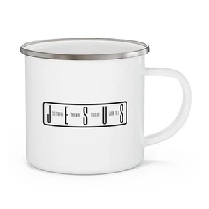 Taza de camping esmaltada - Jesús la verdad el camino la vida ilustración negra - Imagen 1 de 6