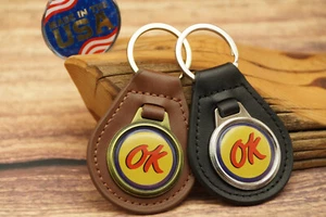 NOS VINTAGE 1970s CHEVROLET " OK " GAS / OIL Leather CAR Key Chain Ring Fob - Picture 1 of 6